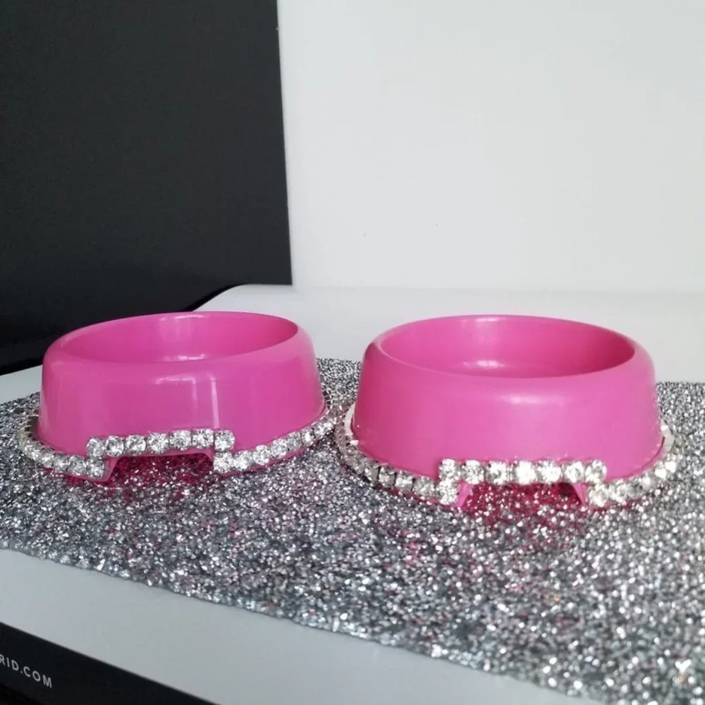 Pink bling rhinestone pet bowls